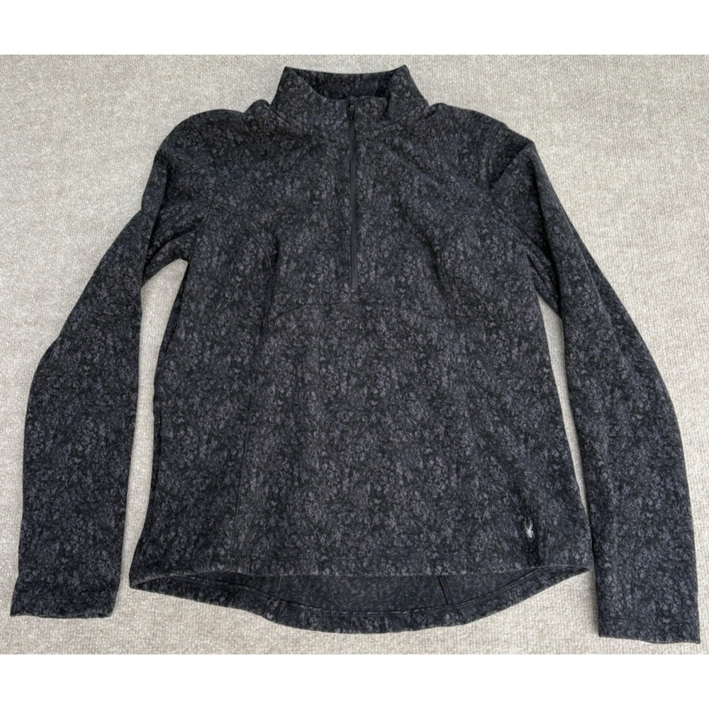Spyder Active Women's Large Quarter Zip Fleece Pullover Charcoal Gray Mottled